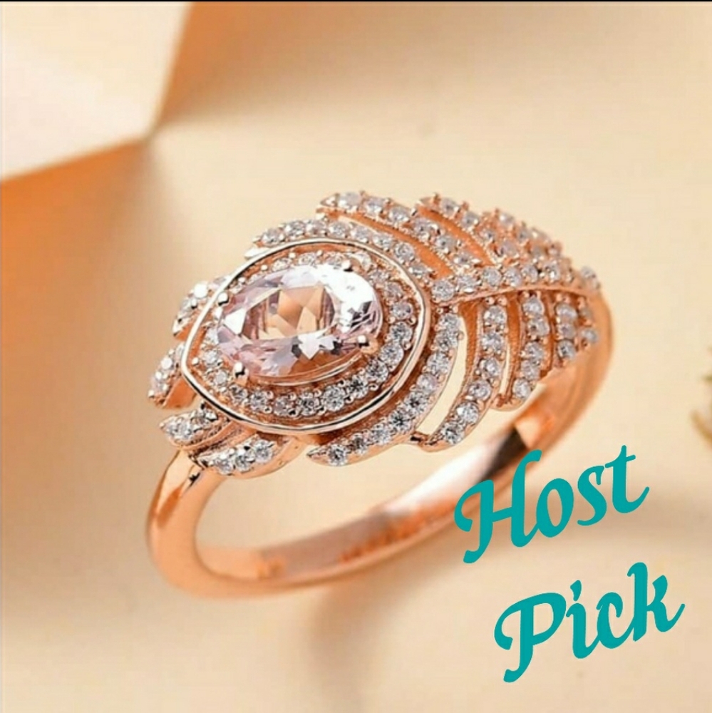 Genuine Pink Morganite and Moissanite Ring